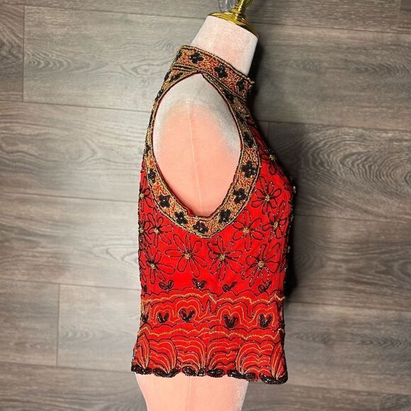 Chaudry Beaded Sleeveless High Neck Top, Red with Black/Gold Beads. Medium. NWT! - Picture 9 of 16